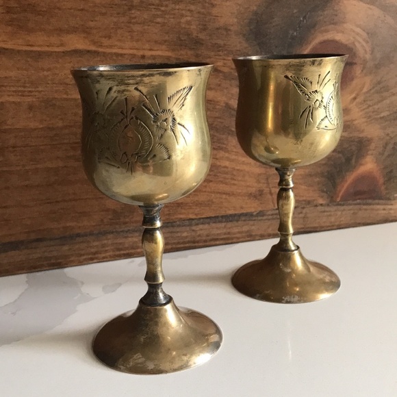 Vintage Other - 💕Brass Goblets Vintage Miniature Cups Etched Design